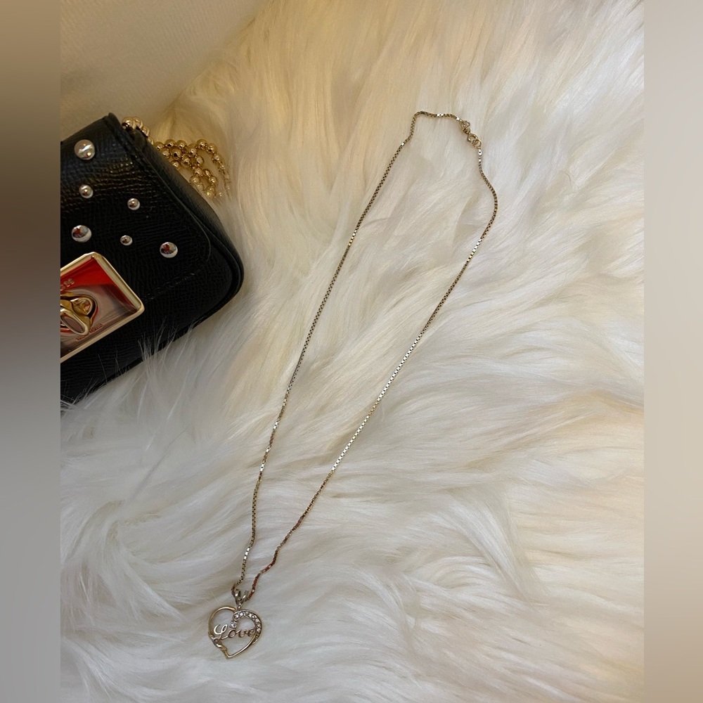 VINTAGE LOVE CZ CLEAR PENDANT WITH 18” long chain Necklace 925S/14KYG Overlay